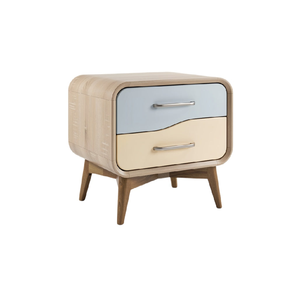 Modern Minimalist Wooden Nightstand with Two Drawers