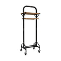 Mobile Garment Rack with Wooden Shelves and Steel Frame